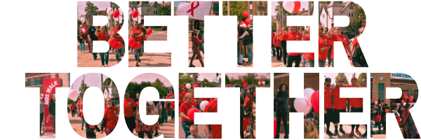 Better Together logo with collage of people walking and holding balloons inside the letters