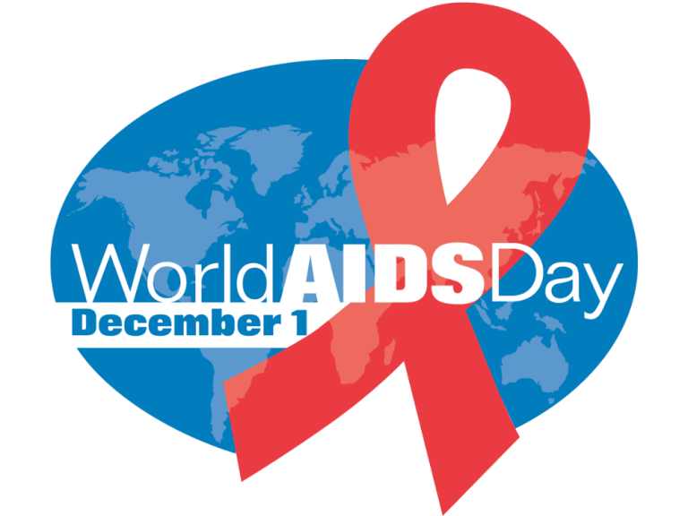 World AIDS Day logo - blue gobe with red AIDS Walk ribbon