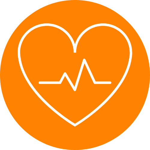 Heart with heartbeat line inside orange circle