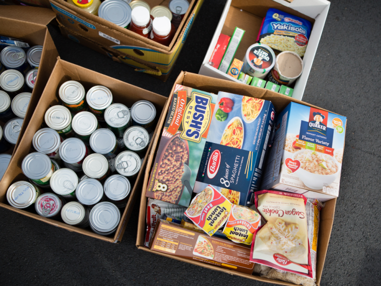 Boxes of canned and boxed goods