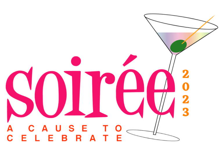 Soiree 2023 logo with rainbow martini glass