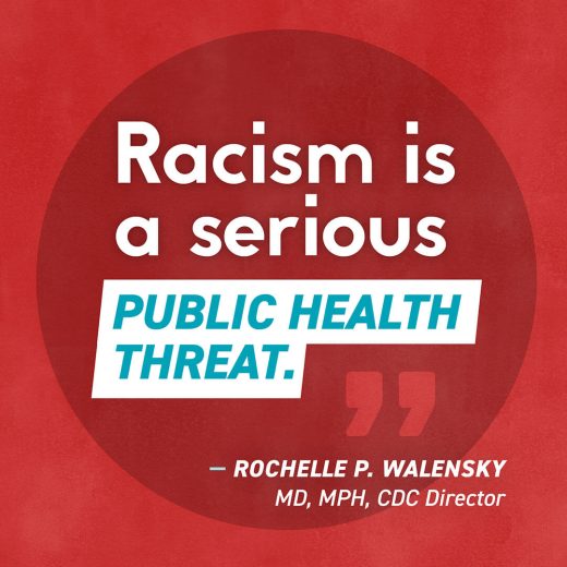 Quote graphic: "Racism is a serious public health threat." -Rochelle P. Walensky, MD, MPH, CDC Director