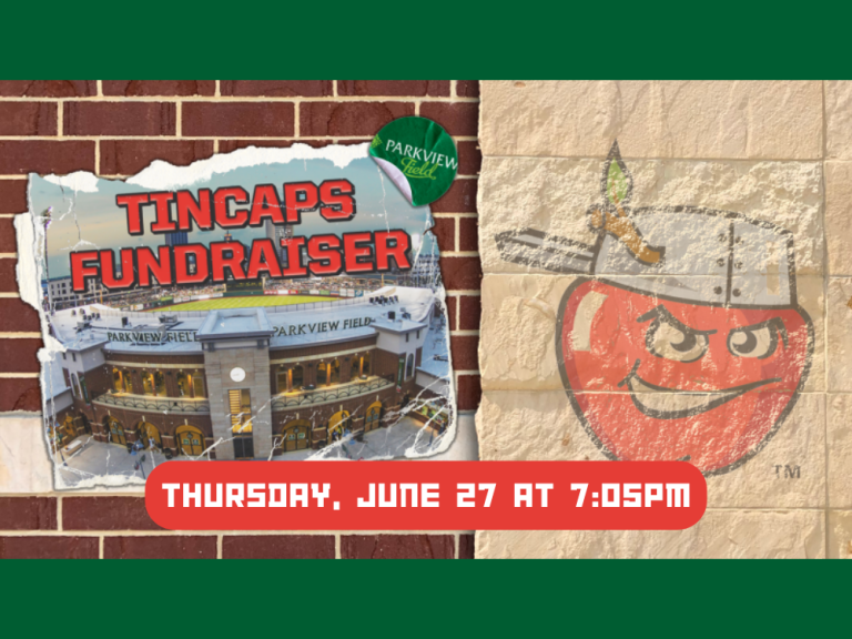 Image with TinCaps baseball logo and "Tincaps Fundraiser" with event info in text